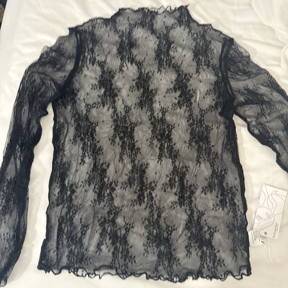 Sheer Black Lace Long-Sleeve Women's Top